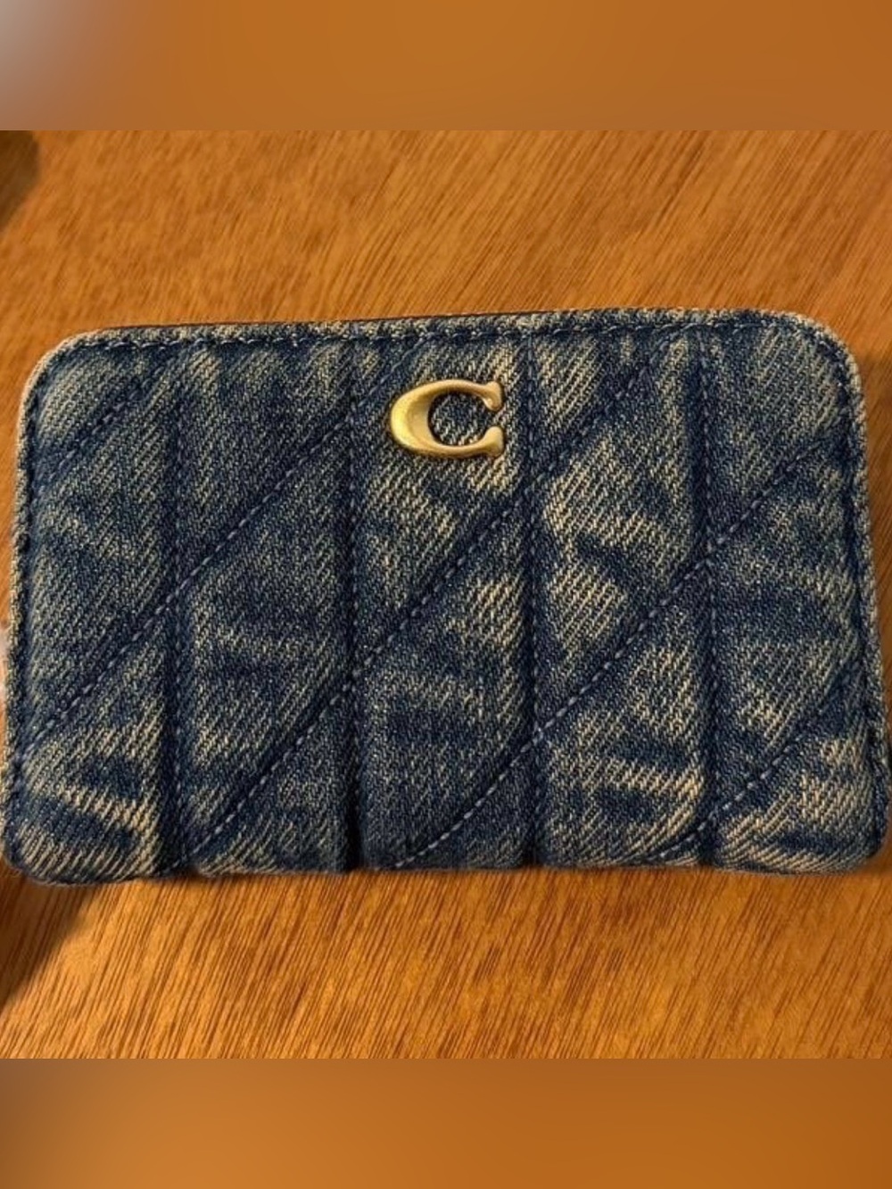 Coach Denim Quilted Zip Around Essential Card Wallet